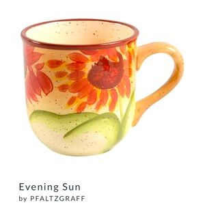 2 Pfaltzgraff Evening Sun Mug Orange Gold Sunflower Speckled Glaze Coffee Mug